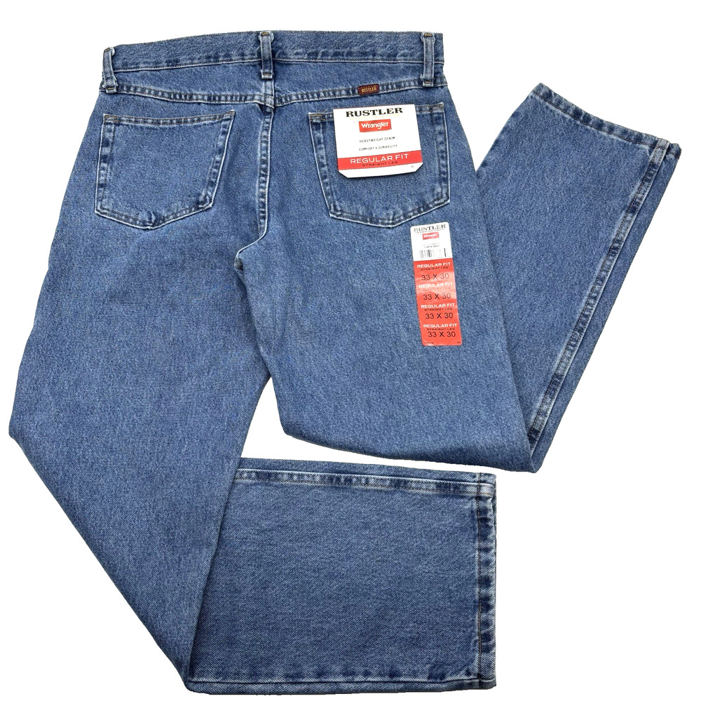 2010 Wrangler Rustler Reg Fit Straight Leg Medium Wash Heavyweight Jeans 33x30